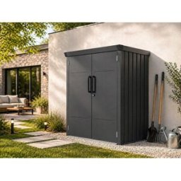Unique Armario de jardín de acero galvanizado antracita 1,88 m³ - An. 133 x Pr. 94 x Alt. 151 cm - NORISA