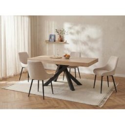 Unique Conjunto de mesa CATONAV + 4 sillas MASURIE - Natural y crema