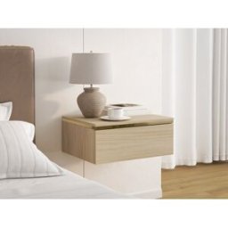 Unique Conjunto de 2 mesitas de noche suspendidas con 1 cajón - Color: Natural y dorado - VUKIA