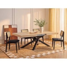 Unique Mesa de comedor extensible para 6 a 12 personas en MDF y metal - Natural y negro - CATONAV