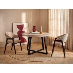 Unique Mesa de comedor extensible para 4-6 personas en MDF y metal - Color natural claro y negro - ILONINA
