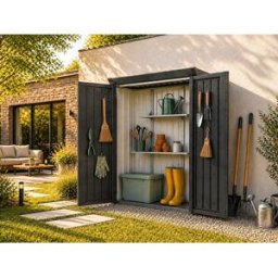 Unique Armario de jardín de acero galvanizado antracita con conjunto de 2 estantes 1,88 m³ - An. 133 x Pr. 94 x Alt. 151 cm - NORISA
