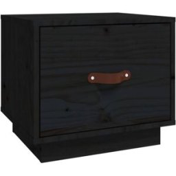 Prolenta Premium Mesita de noche madera de pino negra 40 x 34 x 35 cm