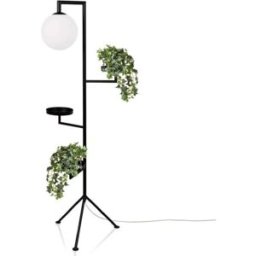 Globen Lighting Lámpara de pie trípode con estantes metal, cristal negro 153cm