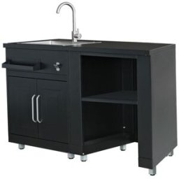 Oviala Cocina exterior de 2 piezas con fregadero negro