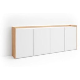 Skraut home Aparador efecto madera blanco y roble 207x35x80cm con led