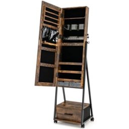 Giantex Vitrine de joyería 2 en 1 con espejo marrón 42 x 38 x 157 cm