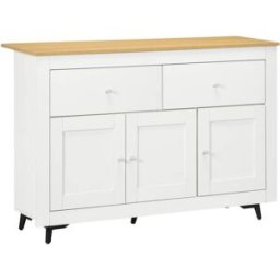 Homcom Aparador de cocina 117x35x80 cm blanco, madera natural