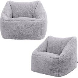 Icon Juego de 2 pufs sillones infantiles de forro polar sherpa gris claro