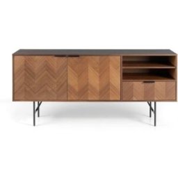 Pondecor Aparador de diseño en chapa madera natural nogal. 180×40×80H