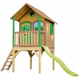 Axi Casita infantil con tobogán amarillo, madera fsc, marrón/verde