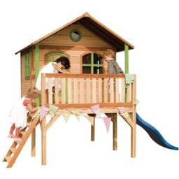 Axi Casita infantil con tobogán azul, de madera fsc, marrón/verde