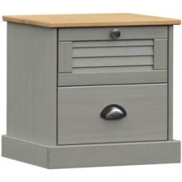 Prolenta Premium Mesita de noche madera de pino gris 42 x 35 x 42 cm