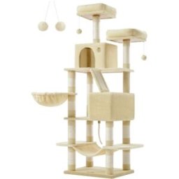 FEANDREA Árbol para gatos grandes de 168 cm con 13 postes y 2 plataformas beige