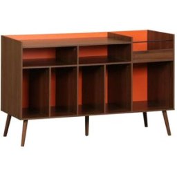 sweeek Muebles de vinilo vintage bicolor con decoración de madera oscura,