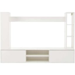 MODFU Juego de mueble tv con armarios y estante de pared, 180 cm, blanco