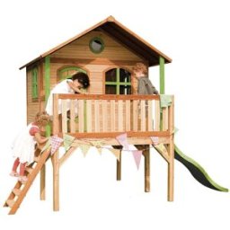 Axi Casita infantil con tobogán amarillo, madera fsc, marrón/verde