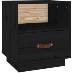 Prolenta Premium Mesita de noche madera de pino negra 40 x 34 x 45 cm