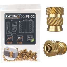 RUTHEX RX-8-32X8.1 - Impresión 3D, inserciones de rosca, #8-32x8.1, 50 piezas