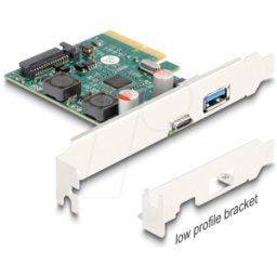 DELOCK 90107 - PCIe x4 > 1x USB 3.1 externo tipo A, 1x Tipo-C, perfil bajo