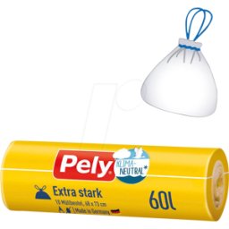 PELY 20972 - Bolsas de basura PELY, Extra Fuerte, 10 piezas, 60 litros, trans