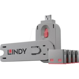 LINDY 40450 - Bloqueo de puerto USB a (1 llave, 4 cerraduras), rosa
