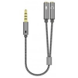 Aisens Cable Adaptador Audio Jack 3.5 4pines/M-2xjack 3.5 3pines/H, Gris, 25cm