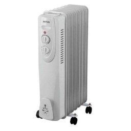 Radiador Aceite Compacto 2000W blanco, control rotativo, ruedas y termostato
