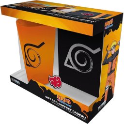 Caja Regalo Naruto Shippuden Vaso Cristal 400 Mls + Pin + Cuaderno Konoha