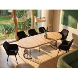 Unique Conjunto de mesa y 6 sillas - Color natural claro y negro FIRELA