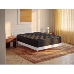 Unique Conjunto colchón y somier 140 x 190 cm - Somier tapizado - Colchón híbrido con muelles ensacados, pillow top integrado y tela de rayas negro, 30 cm de grosor - GAMIANI de YSMÉE