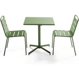 Oviala Conjunto mesa de jardín cuadrada y 2 sillas metal verde cactus