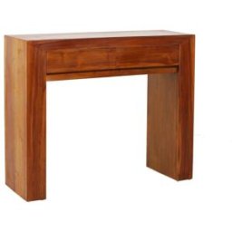 MACABANE Moderna consola con 2 cajones de madera de teca marrón de 90x30x75 cm.