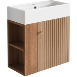 Meubles Cosy Mueble de pared de baño con lavabo 55 cm y armario, marrón