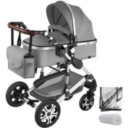 Tectake Carrito de bebé plegable, con diseño 2 en 1 y arnés de 5 puntos, gris