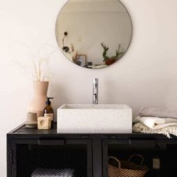 Tikamoon Lavabo cuadrado de terrazo prémium blanco an. 40 cm