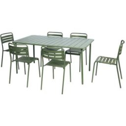 sweeek Set mesa de jardín bistró de acero con 6 sillas, 160cm, verde