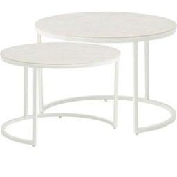 PORTMOBEL Set mesas auxiliares aluminio blanco y top cristal cerámico greige