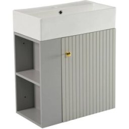Meubles Cosy Mueble de pared de baño con lavabo 55 cm y armario, gris claro