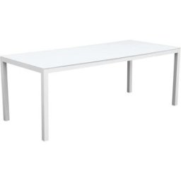 PORTMOBEL Mesa de comedor 200*90 exterior y jardín de aluminio blanco cristal