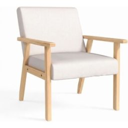 Meubles Cosy Sillón lounge acabado lino, marco madera maciza, blanco crema