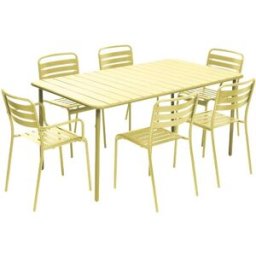 sweeek Set mesa de jardín bistró de acero con 2 sillones y 4 sillas, 160cm,