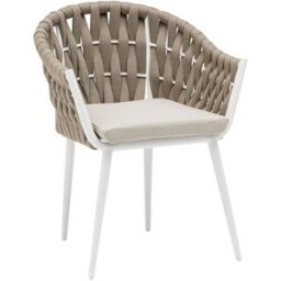 PORTMOBEL Sillón exterior y jardín de aluminio blanco cuerda greige y textil