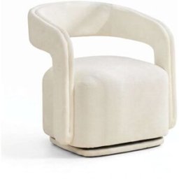 Meubles Cosy Sillón lounge de chenilla, giratorio 360°, diseño barril, blanco