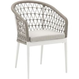 PORTMOBEL Silla de comedor exterior y jardín de aluminio blanco cuerda