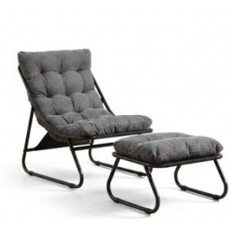 Meubles Cosy Sillón patio con otomano, tela rayada vertical, gris