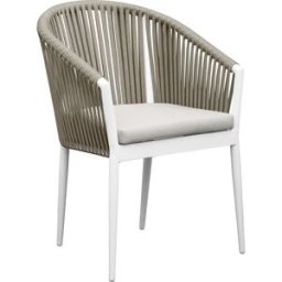 PORTMOBEL Sillon exterior y jardín de aluminio blanco. Greige cojin greige