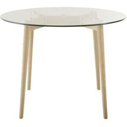 Maisons du Monde Mesa de comedor redonda de cristal y roble macizo Ø90 cm