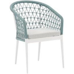 PORTMOBEL Silla de comedor exterior y jardín de aluminio blanco cuerda aqua