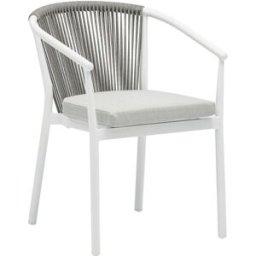PORTMOBEL Silla de comedor exterior y jardín de aluminio blanco cojin gris claro